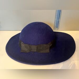 Vintage Arlin Royal Blue 100% Wool Hat With Ribbon And Bow Made In USA